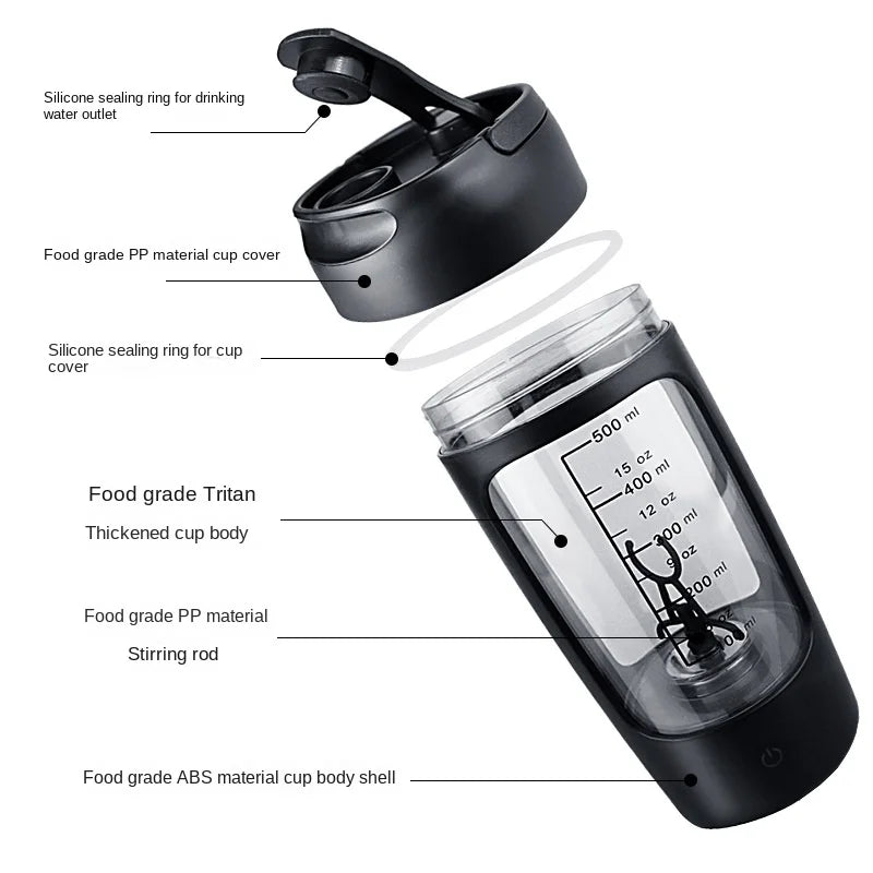 USB Electric Portable Whey Protein Shaker Bottle, Fully Automatic Stirring Cup Rechargeable Gym BA Free Cocktail Blend