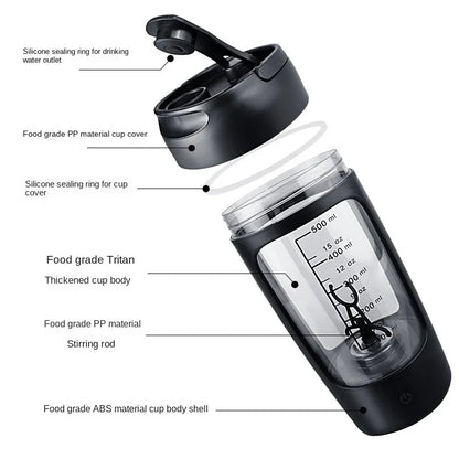 USB Electric Portable Whey Protein Shaker Bottle, Fully Automatic Stirring Cup Rechargeable Gym BA Free Cocktail Blend