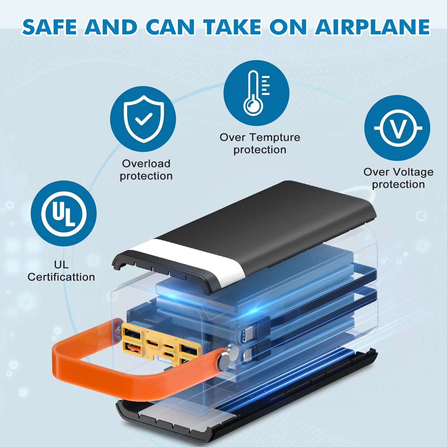 Portable Charger Power Bank 70000Mah with LED Light & Charging Cables, 120W Super Fast Charging for Laptop/Iphone/Android Cell Phone, for Outdoor Camping/Home/Emergency Backup/Rv Trips