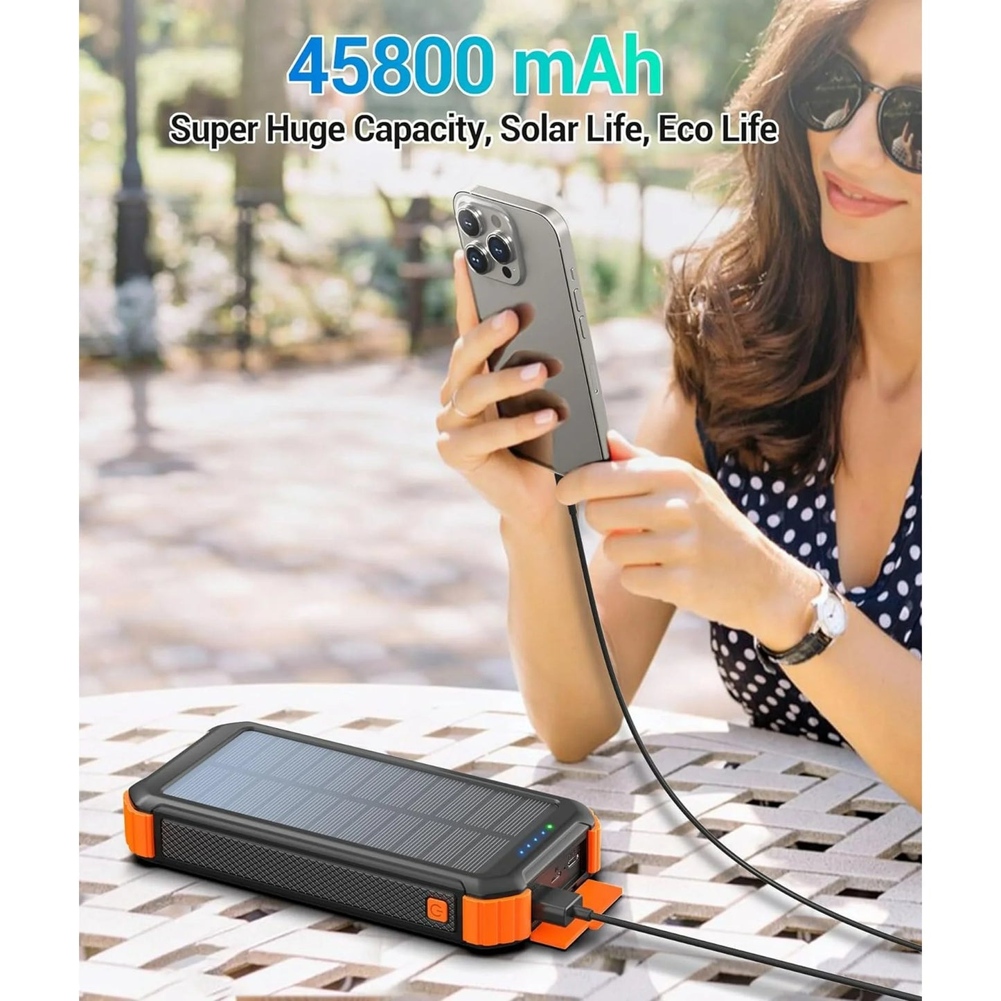 45800Mah Solar Charger Power Bank 15.5W Fast Charging USB Battery Pack with 3 Cables, Solar Phone Charger Compatible for Iphone & Android