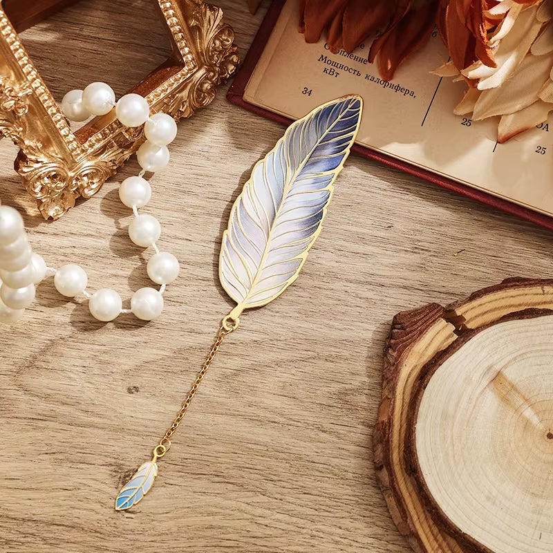 IMODA Stationery 1 Pc Vintage Feather Metal Bookmark with Pendant Gift for Book Lovers Writers Teachers Friends School Supplies
