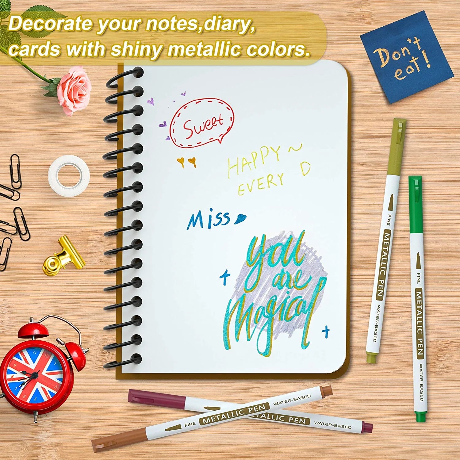 18 Pack Metallic Marker Pens,  16 Colors Fine Tip Paint Pens with 2 Stencils for DIY Craft Photo Album Rock Art Painting Card Making Glass Wood