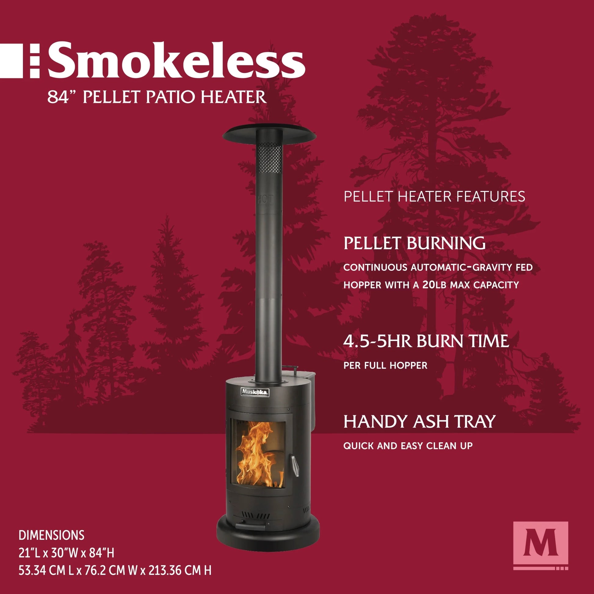 84" High 75,000 BTU Black Steel Wood Pellet Patio Heater