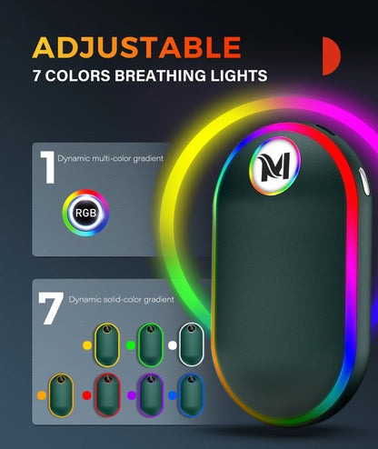 Hand Warmers, 10000Mah Hand Warmers Rechargeable, 7 Changing Colors Lights Electric Hand Warmers, Reusable Hand Warmer for Raynauds, Outdoors, Hunting, Golf, Camping, Women Mens Gifts(Green)