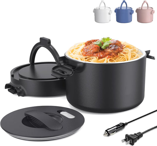 Electric Lunch Box Food Warmer: 100W Heated Lunch Box for Adults, 33Oz Portable Fast Heating Lunchbox Food Heater for Car, Truck, Work, Travel, 12/24V/110V (Crow Black)