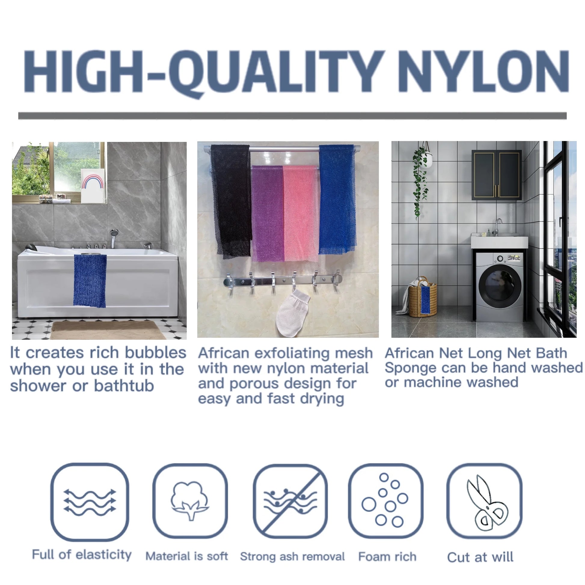 african Exfoliating Net, 4 Pieces African Net Sponge, Nylon African Bath Sponge Net, African Net Long Net Bath Sponge Shower Body Scrubber