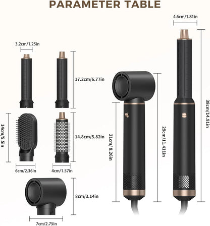 5 in 1 Hair Dryer Brush Hot Air Curling Brush Negative Ion Air Styler，Multi Function Blow Dryer Brush with Curling Wand, Straightening Brush, and Volumizing Hot Air Brush for All Hair Types