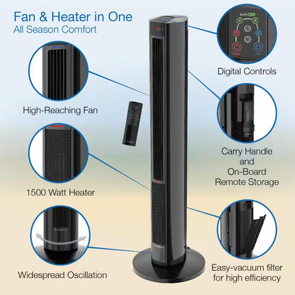 All Season 1500-Watt Electric Oscillating Comfort Control Tower Fan & Space Heater in One with Timer and Remote Control