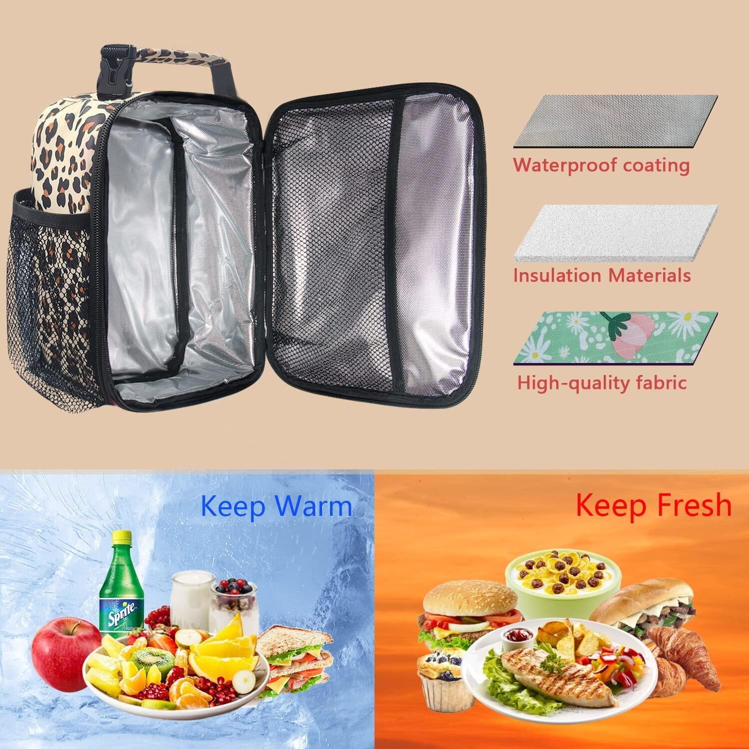 Insulated Lunch Bag Women, Reusable Lunch Box for Women, Adluts Lunchbox for Office Work School, Portable Lunchbag for Kids Girls Toddler, Leopard Print（18654-Lp）