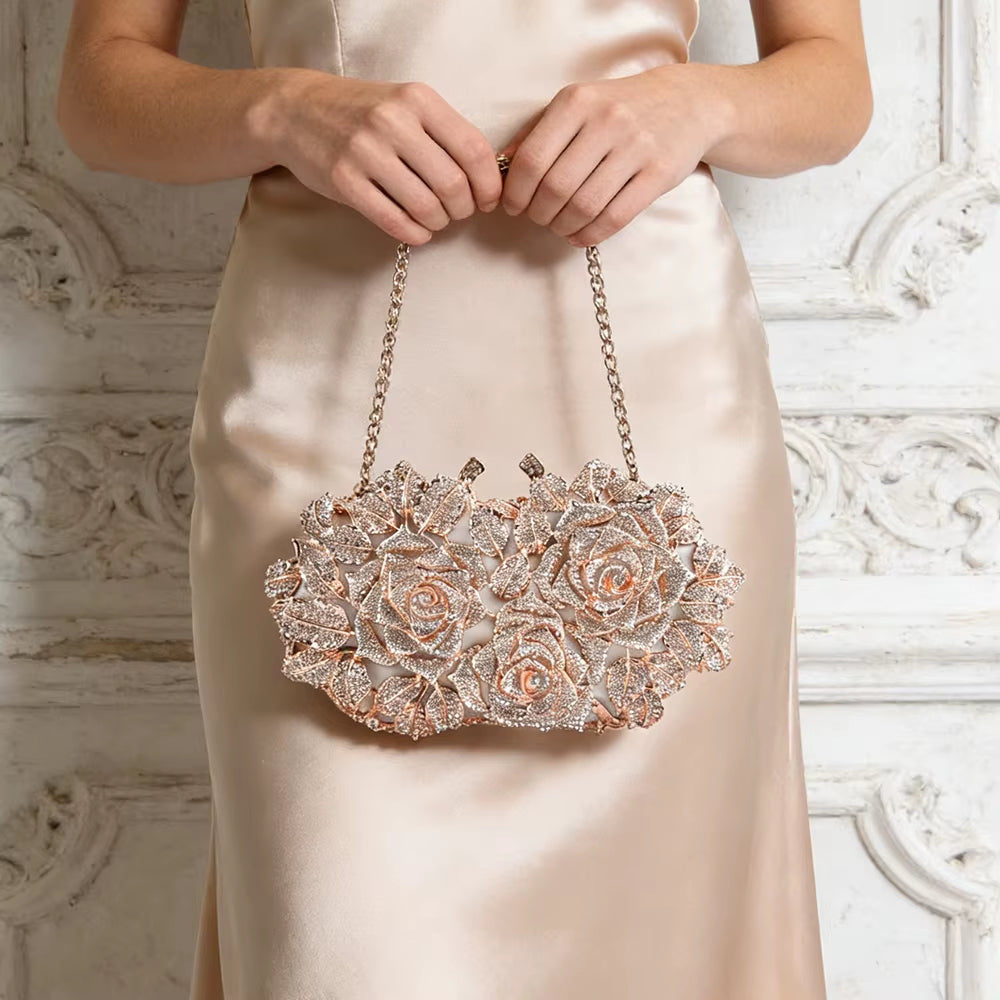 Pink Silver Shimmer Sequin Crystal Evening Clutch Bag – Detachable Chain Party, Wedding & Prom Handbag