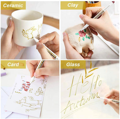 18 Pack Metallic Marker Pens,  16 Colors Fine Tip Paint Pens with 2 Stencils for DIY Craft Photo Album Rock Art Painting Card Making Glass Wood