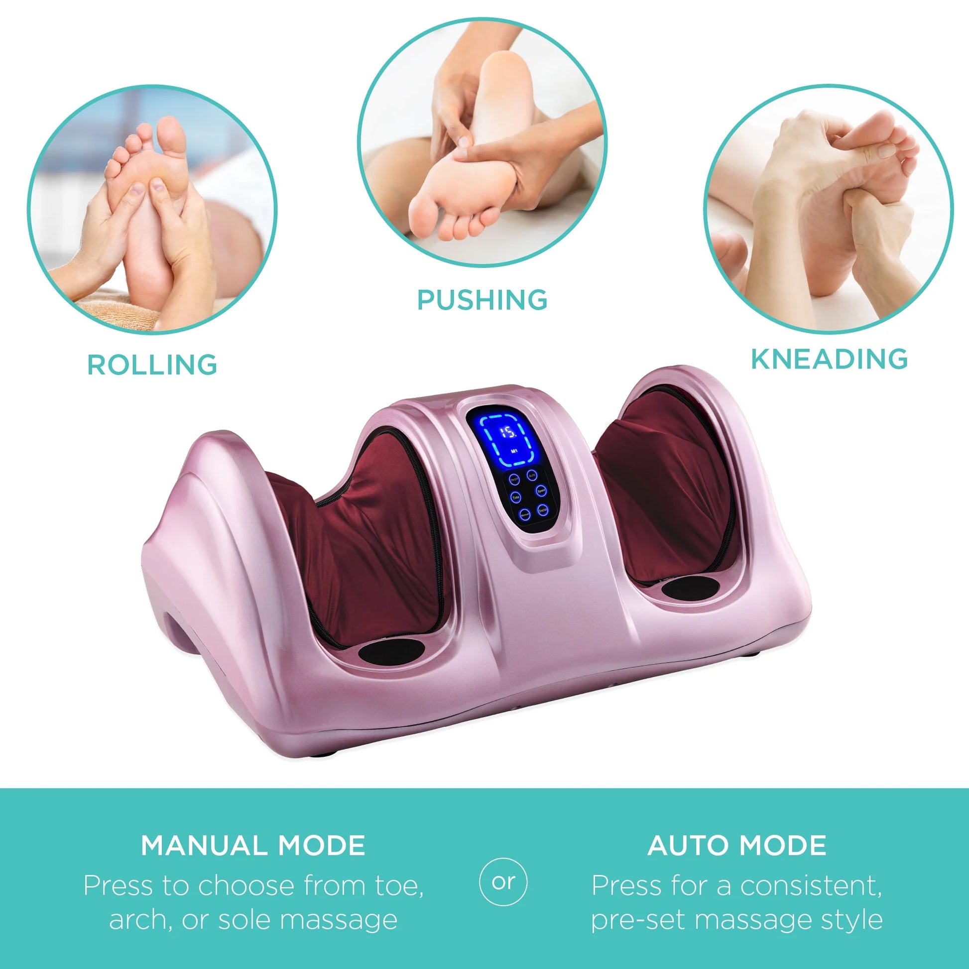 Therapeutic Kneading & Rolling Shiatsu Foot Massager W/ High Intensity Rollers, Remote - Rose Gold