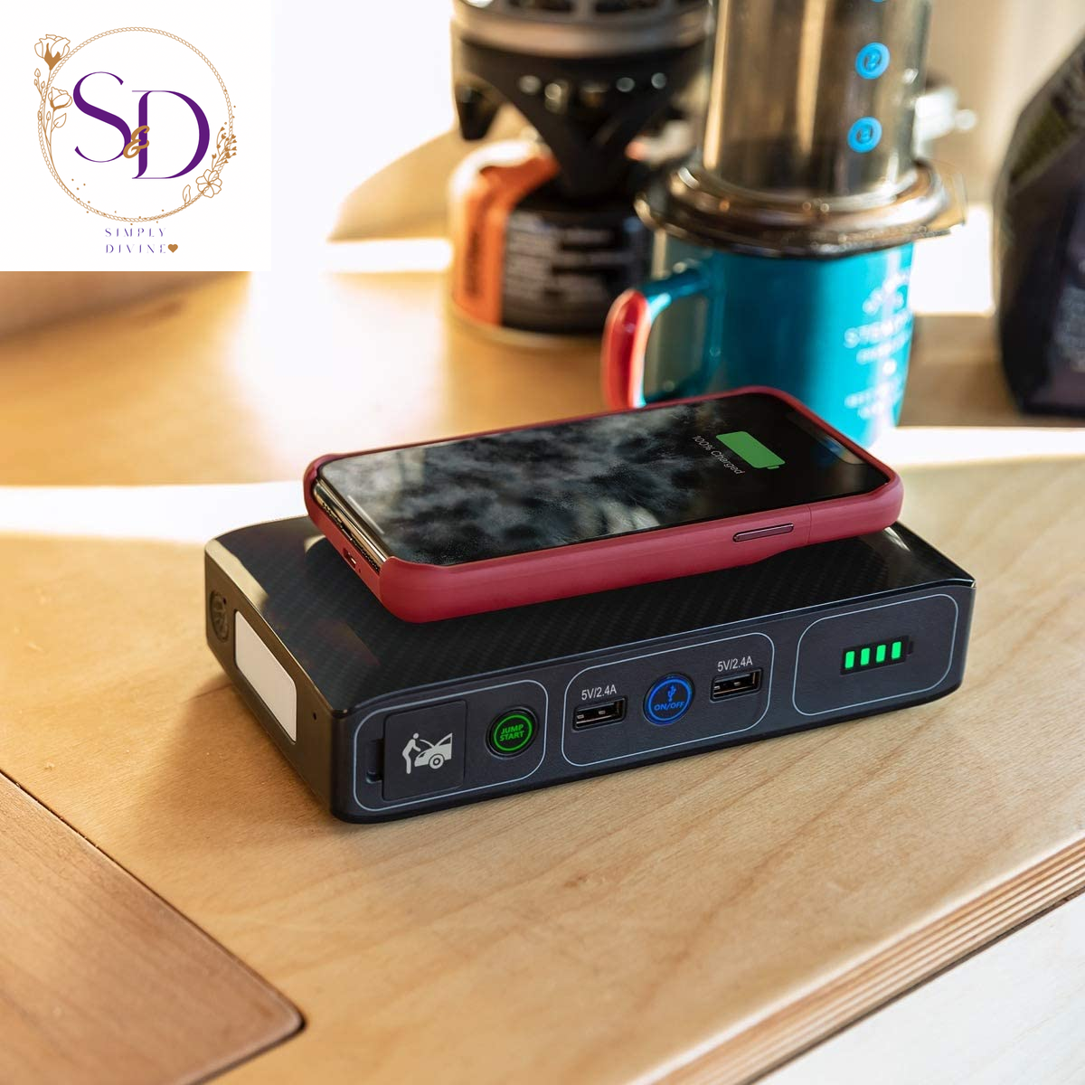 HALO Bolt Wireless Laptop Power Bank - 44400 Mwh Portable Phone Laptop Charger Car Jump Starter with AC Outlet and Car Charger, Blue Graphite