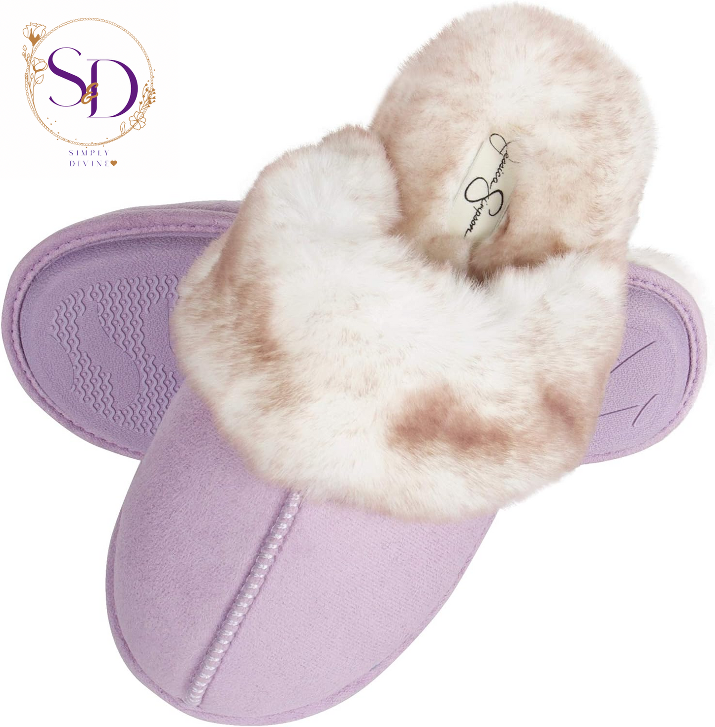 Jessica Simpson Women's Faux Fur Memory Foam House Slippers with Anti-Skid Sole