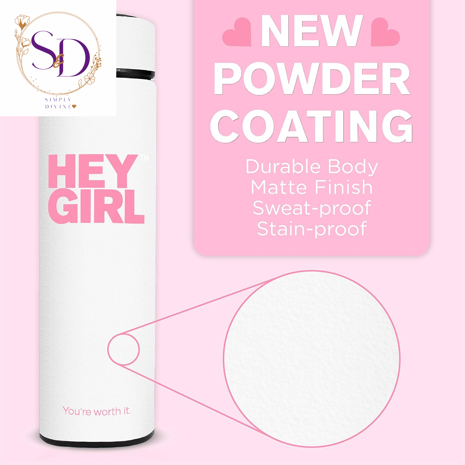 Hey Girl Tea Infuser Bottle 450Ml - Insulated Stainless Steel Water Bottle - Tea Tumbler with Tea Diffuser - Portable Travel Mug for Loose Leaf Tea & Infused Water - Tea Lovers Gifts for Women