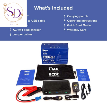 HALO Bolt Wireless Laptop Power Bank - 44400 Mwh Portable Phone Laptop Charger Car Jump Starter with AC Outlet and Car Charger, Blue Graphite