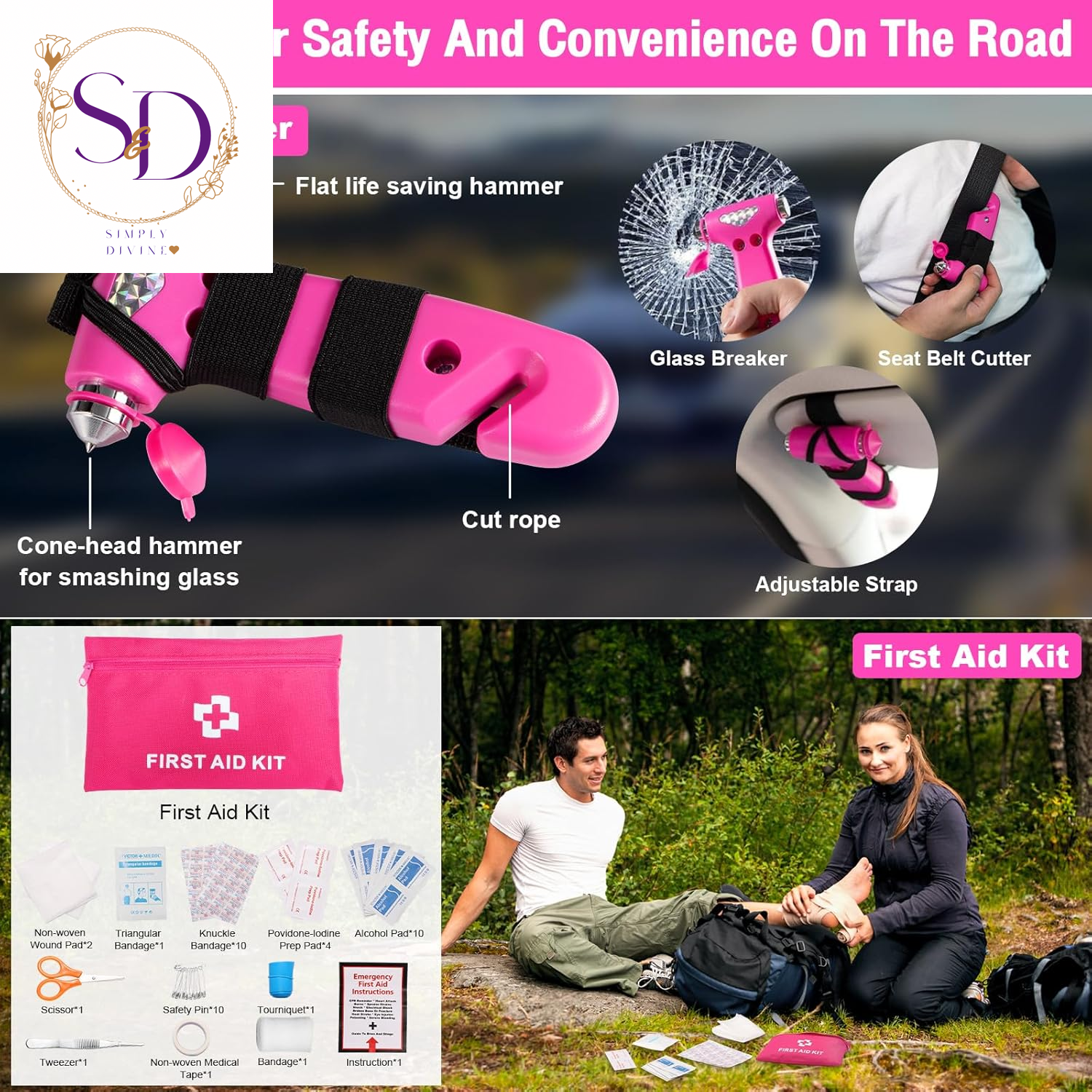 14PCS Car Cleaning Detailing Kit Interior Cleaner with High Power Car Vacuum and 56PCS Roadside Emergency Car Safety Kit