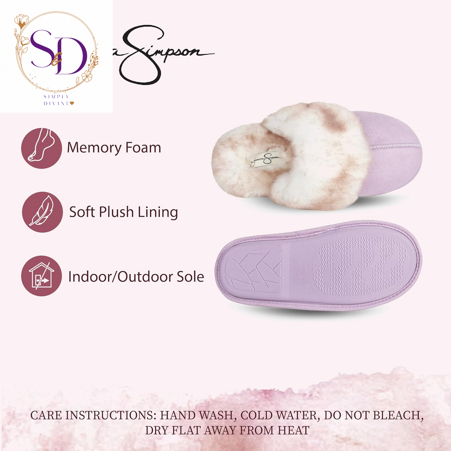 Jessica Simpson Women's Faux Fur Memory Foam House Slippers with Anti-Skid Sole