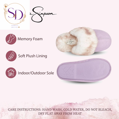 Jessica Simpson Women's Faux Fur Memory Foam House Slippers with Anti-Skid Sole