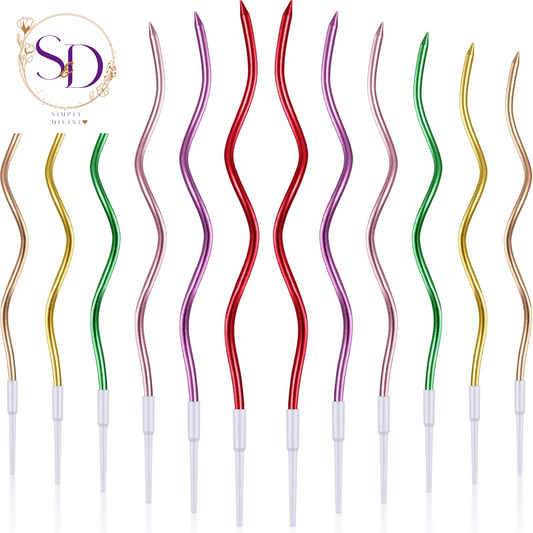 BBTO 12 Pcs Twisted Birthday Candles Spiral Metallic Cupcake Thin Long Cake Candles with Holders for Birthday Wedding Party(Assorted Metallic Colors)
