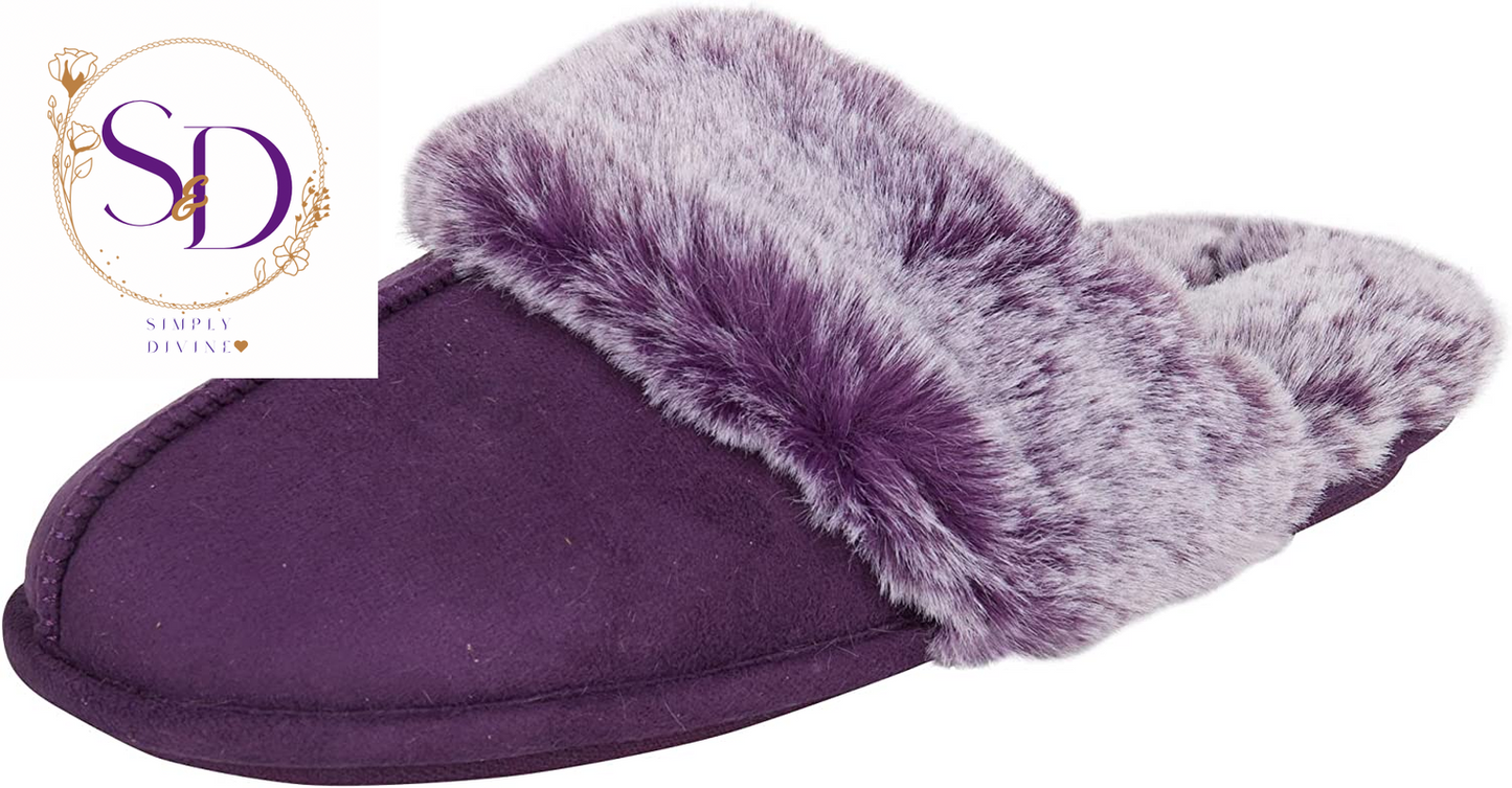 Jessica Simpson Women's Faux Fur Memory Foam House Slippers with Anti-Skid Sole
