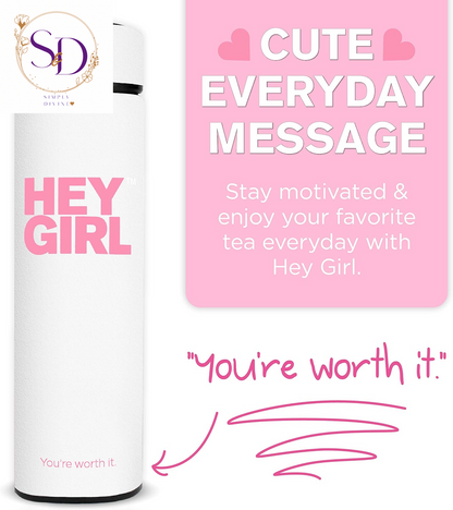 Hey Girl Tea Infuser Bottle 450Ml - Insulated Stainless Steel Water Bottle - Tea Tumbler with Tea Diffuser - Portable Travel Mug for Loose Leaf Tea & Infused Water - Tea Lovers Gifts for Women