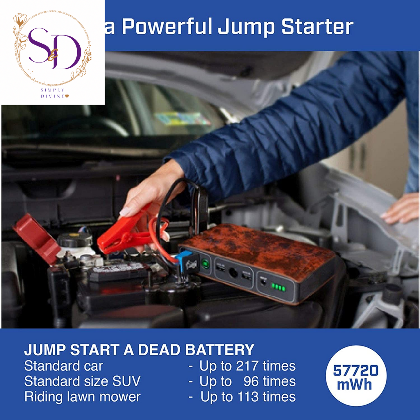 HALO Bolt Portable Car Jump Starter 57720 MWH Car Battery Jump Starter with 2 USB Ports to Charge Devices, Portable Car Charger - Silver, 123236