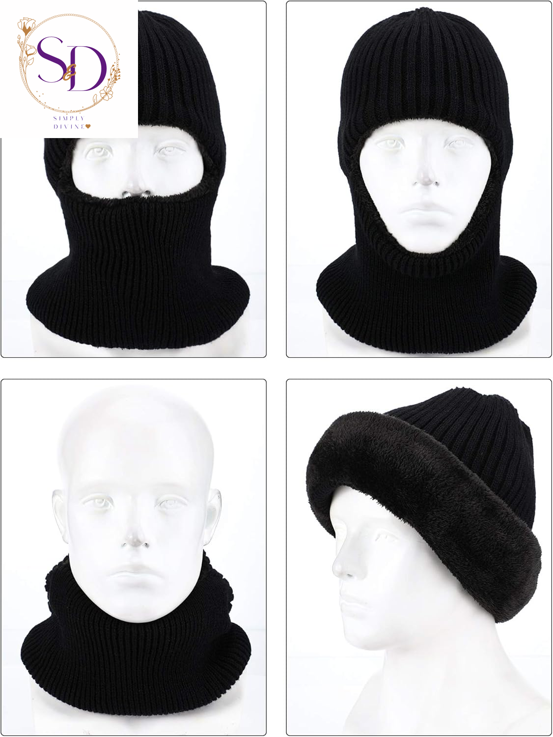 Blulu Knitted Full Face Ski Mask for Men and Women - 1-Hole Balaclava for Cold Weather