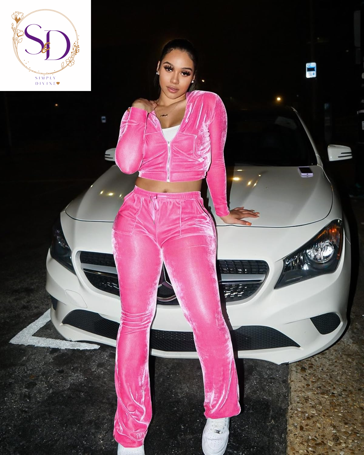 Yidengymx Women's Velour Tracksuit: Long Sleeve Hooded Zip Crop Top and Flared Pants Set