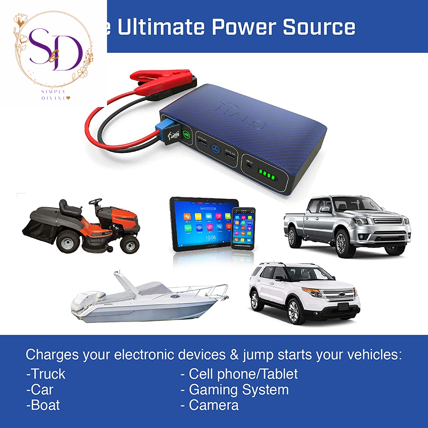 HALO Bolt Portable Car Jump Starter 57720 MWH Car Battery Jump Starter with 2 USB Ports to Charge Devices, Portable Car Charger - Silver, 123236