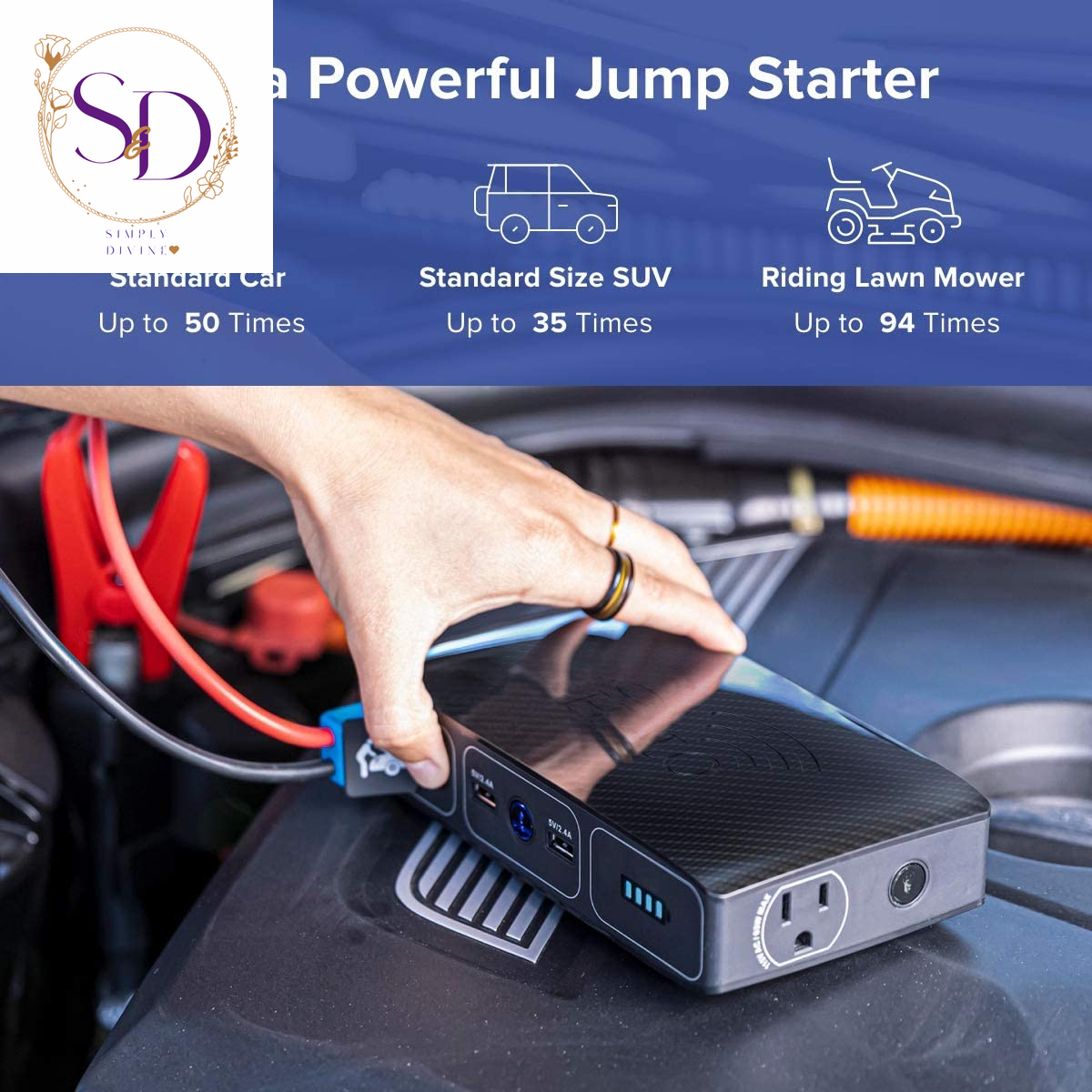 HALO Bolt Wireless Laptop Power Bank - 44400 Mwh Portable Phone Laptop Charger Car Jump Starter with AC Outlet and Car Charger, Blue Graphite