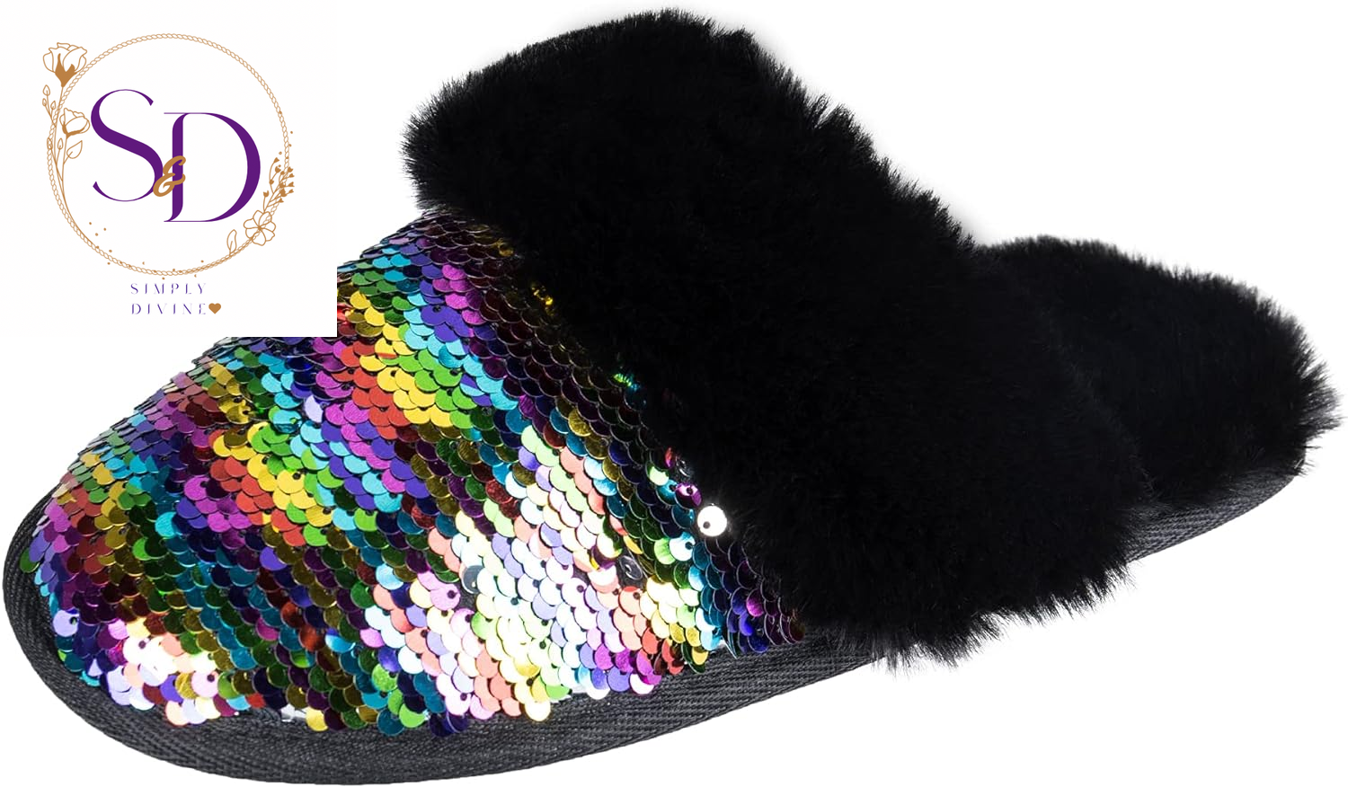 Jessica Simpson Women's Faux Fur Memory Foam House Slippers with Anti-Skid Sole