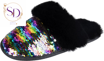 Jessica Simpson Women's Faux Fur Memory Foam House Slippers with Anti-Skid Sole