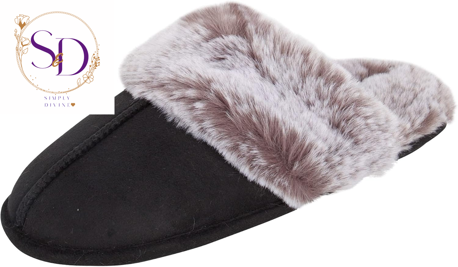 Jessica Simpson Women's Faux Fur Memory Foam House Slippers with Anti-Skid Sole