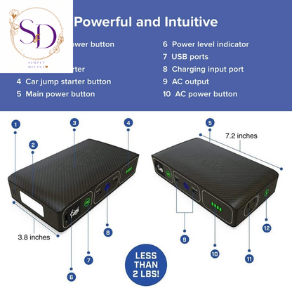 HALO Bolt Wireless Laptop Power Bank - 44400 Mwh Portable Phone Laptop Charger Car Jump Starter with AC Outlet and Car Charger, Blue Graphite