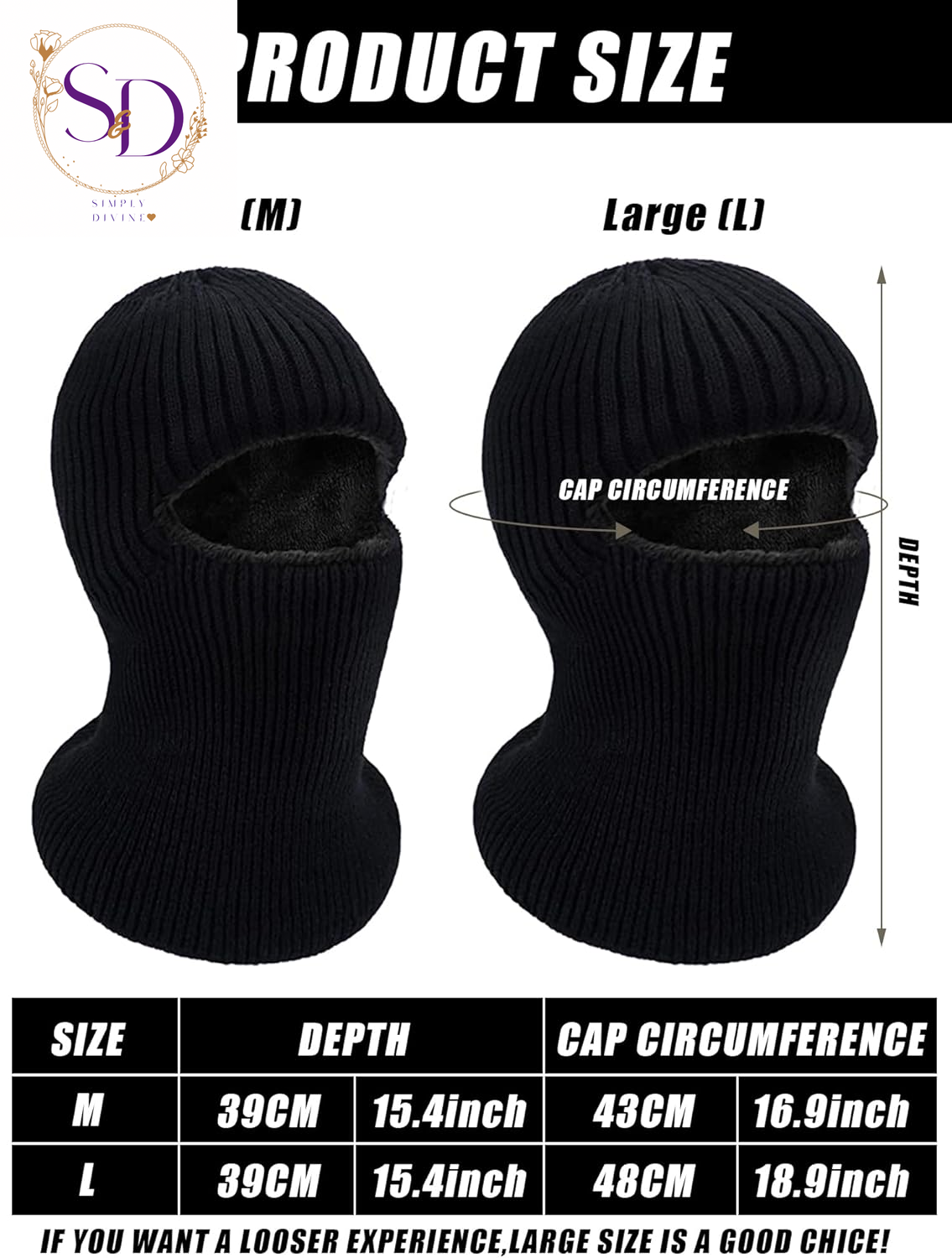 Blulu Knitted Full Face Ski Mask for Men and Women - 1-Hole Balaclava for Cold Weather