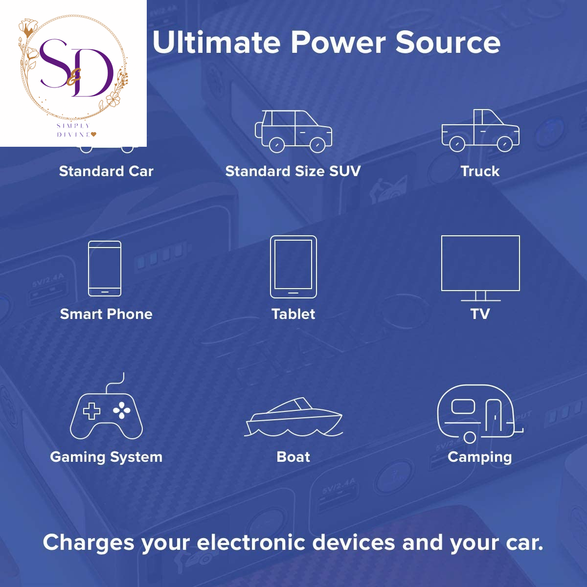 HALO Bolt Wireless Laptop Power Bank - 44400 Mwh Portable Phone Laptop Charger Car Jump Starter with AC Outlet and Car Charger, Blue Graphite