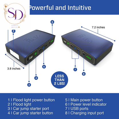 HALO Bolt Portable Car Jump Starter 57720 MWH Car Battery Jump Starter with 2 USB Ports to Charge Devices, Portable Car Charger - Silver, 123236