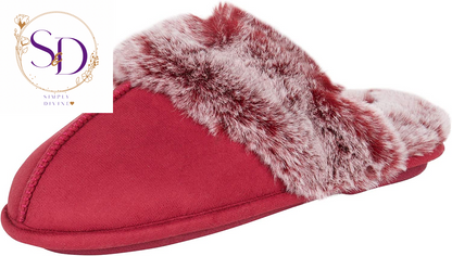 Jessica Simpson Women's Faux Fur Memory Foam House Slippers with Anti-Skid Sole