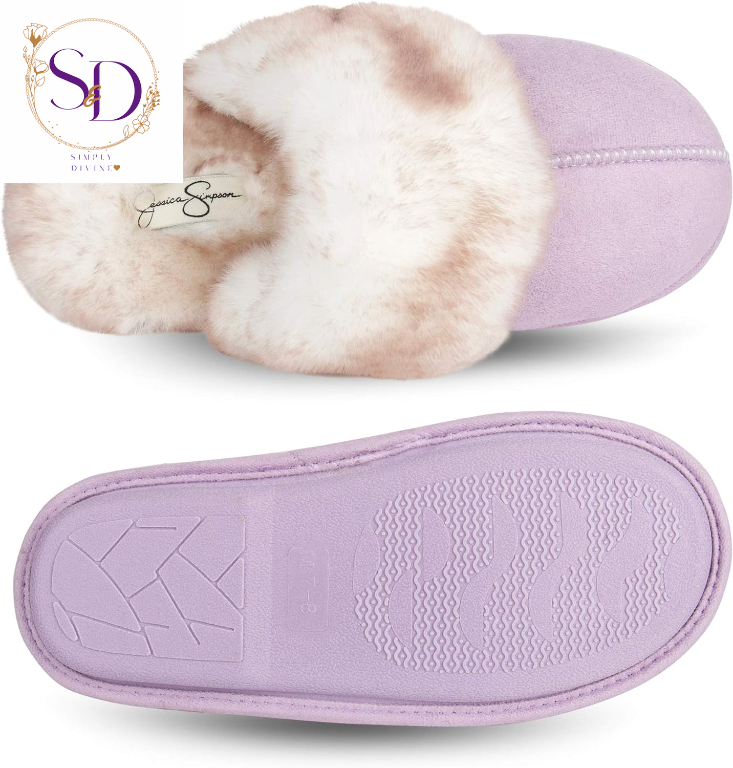 Jessica Simpson Women's Faux Fur Memory Foam House Slippers with Anti-Skid Sole