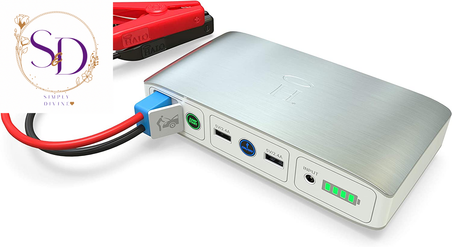 HALO Bolt Portable Car Jump Starter 57720 MWH Car Battery Jump Starter with 2 USB Ports to Charge Devices, Portable Car Charger - Silver, 123236