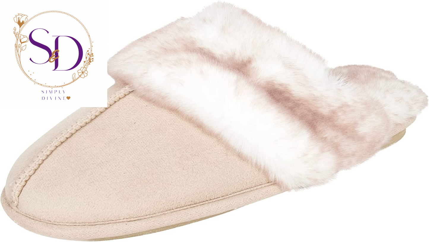 Jessica Simpson Women's Faux Fur Memory Foam House Slippers with Anti-Skid Sole