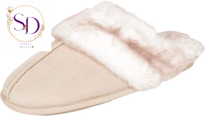 Jessica Simpson Women's Faux Fur Memory Foam House Slippers with Anti-Skid Sole