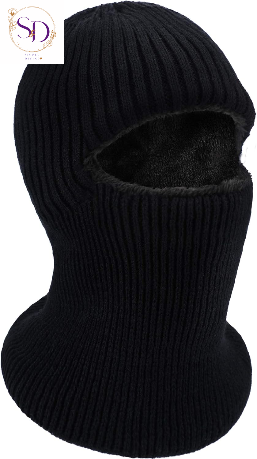 Blulu Knitted Full Face Ski Mask for Men and Women - 1-Hole Balaclava for Cold Weather